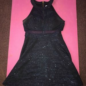 Navy Blue Sparkle High Neck Dress
